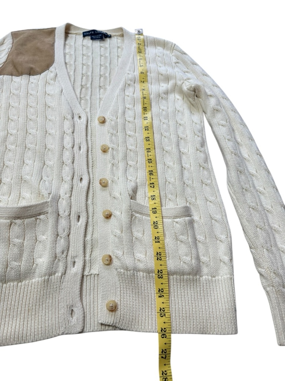 Ralph Lauren Cable Knit Shoulder Patch Cardigan size M - Picture 8 of 9
